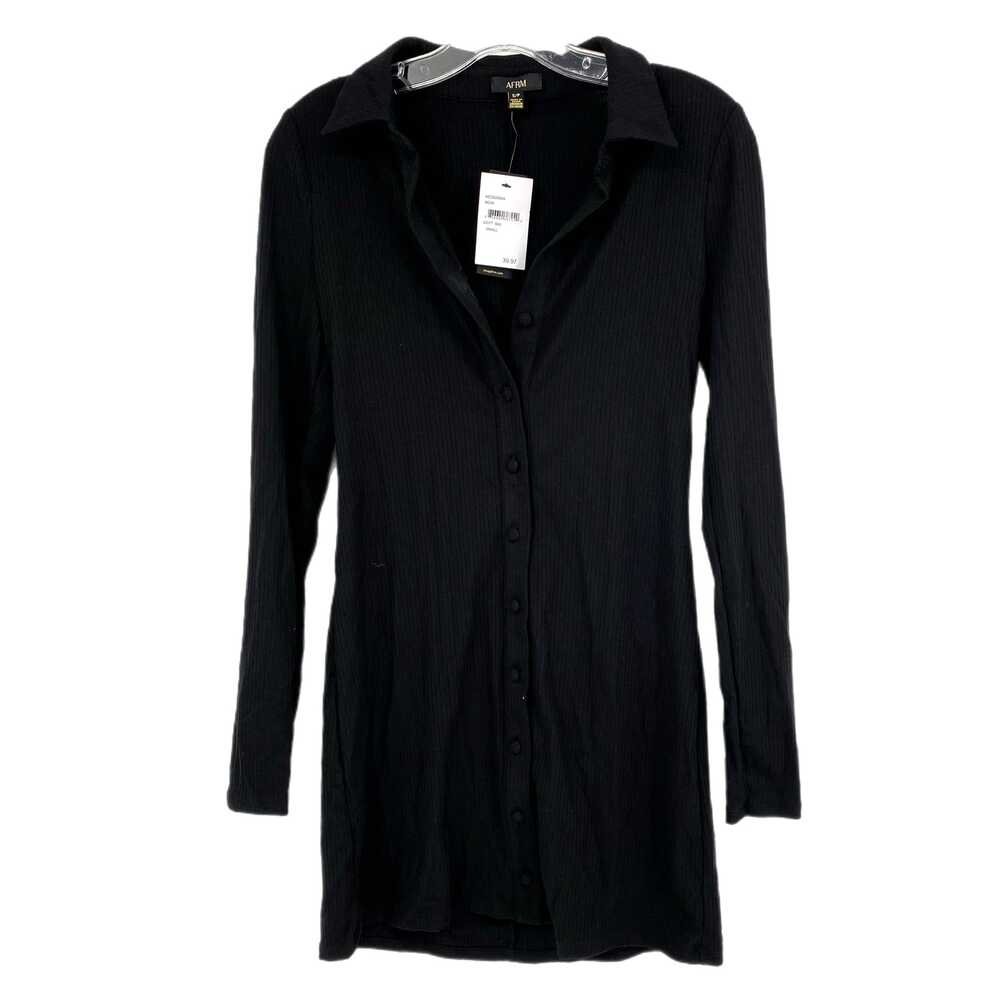 AFRM Black Long Sleeve Dress Mini Button V-Neck Short | Womens S
